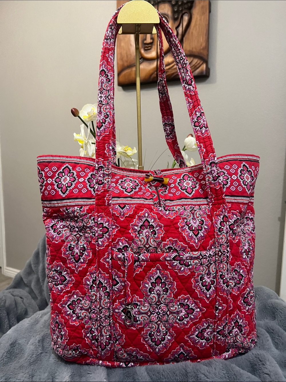 Vera Bradley Frankly Scarlet Red Quilted Paisley Retired Tote GUC retail $89